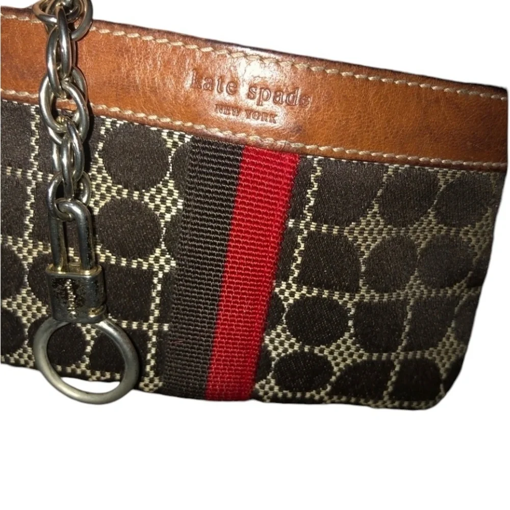Kate Spade  Wristlet & keychain brown with black & Red details like new